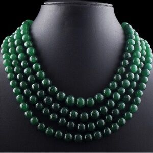 4 Strand Awesome Green Emerald 1121 Cts Beautiful Necklace Jewelery